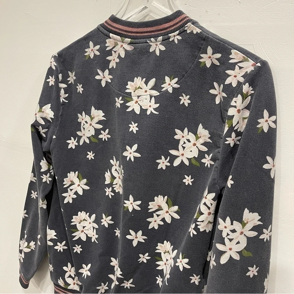 Zara Magnolia Flower Floral Full-Zip Bomber Jacket Size 13-14